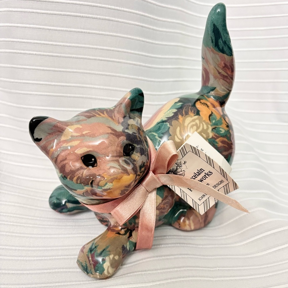 Vintage Porcelain Patchwork Cat Figurine by Joan Baker Designs 6”X6”